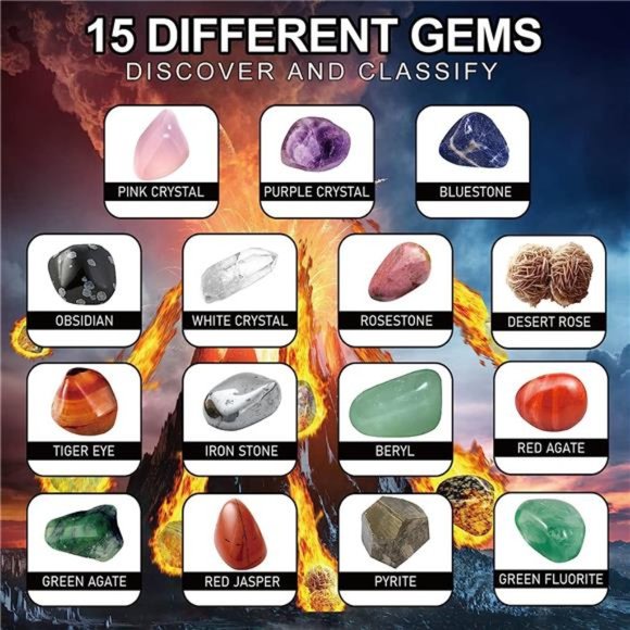 Gemstone Dig Kit, Volcano Kit for Kids 6-12 Year Old - Dig Up 15 Real Gems - Picture 3 of 6